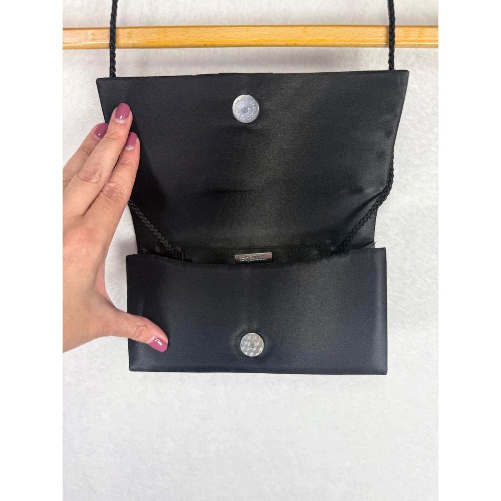 Style & Co Black Satin Pleated Rhinestone Evening Clutch Shoulder Purse Bag